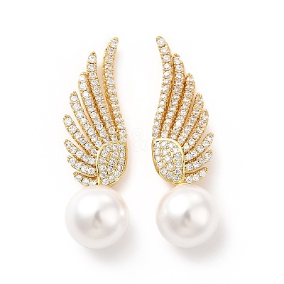 Rack Plating Brass Micro Pave Cubic Zirconia Stud Earrings EJEW-H091-24G-1