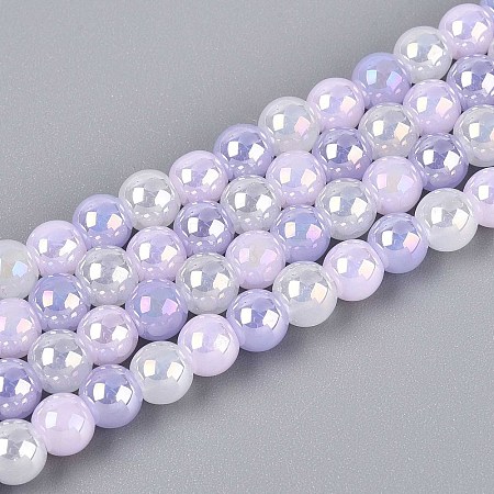 Electroplate Glass Beads Strands X-EGLA-N019-6mm-01-1