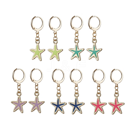 Alloy Enamel Starfish Dangle Leverback Earrings EJEW-JE05602-1