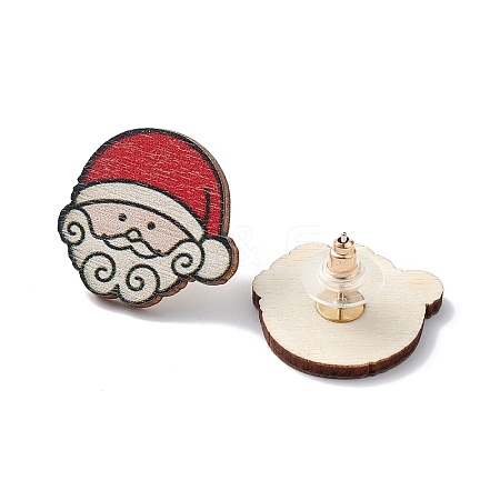 Christmas Printed Wooden Stud Earrings LS-EJEW-D046-05-1