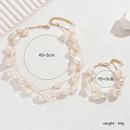 Vintage Brass with Plastic Imitation Pearl Irregular Beaded Layered Necklace and Bracelet Set for Women TP4240-1