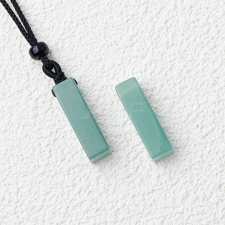 Natural Green Aventurine Cuboid Pendant Black Cotton Cord Necklaces FS-WG3353C-02-1