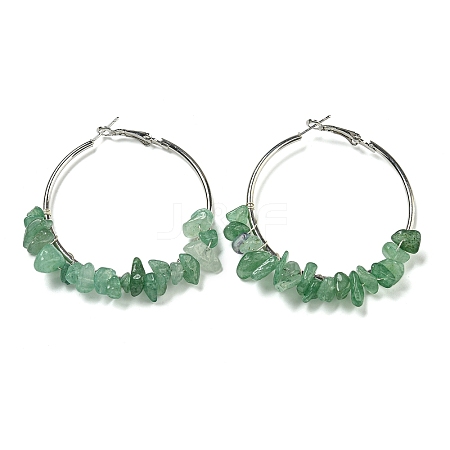 Alloy with Copper Wire Natural Aventurine Hoop Earrings EJEW-Q388-01C-1