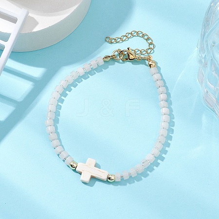 Natural White Jade Beads Link Bracelets for Women Men BJEW-JB11467-02-1