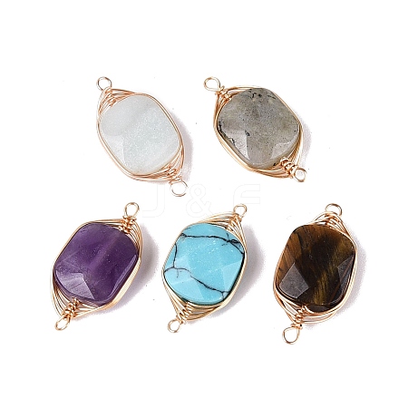 Natural & Synthetic Mixed Gemstone Connector Charms G-Q606-27KCG-1