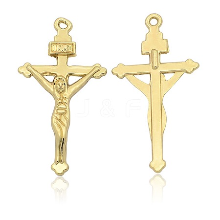 Nickel Free & Lead Free Golden Alloy Crucifix Cross Pendants for Easter Jewelry PALLOY-J219-056-NR-1
