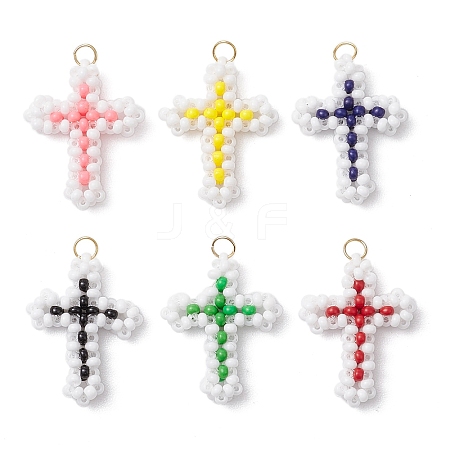 Beaded Cross Charms PALLOY-GD00002-1
