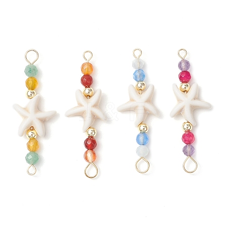 4Pcs 4 Colors Summer Beach Dyed Synthetic Turquoise Connector Charms PALLOY-JF03746-01-1