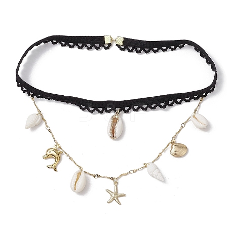304 Stainless Steel Starfish & Shell & Dolphin Tassel Thigh Leg Chains AJEW-AN00654-1