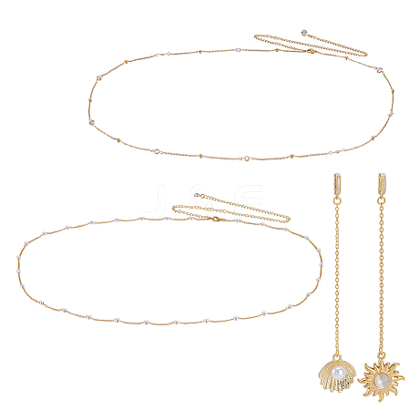 2Pcs 2 Styles Brass Waist Belly Chains for Sexy Bikini AJEW-NB0008-52-1