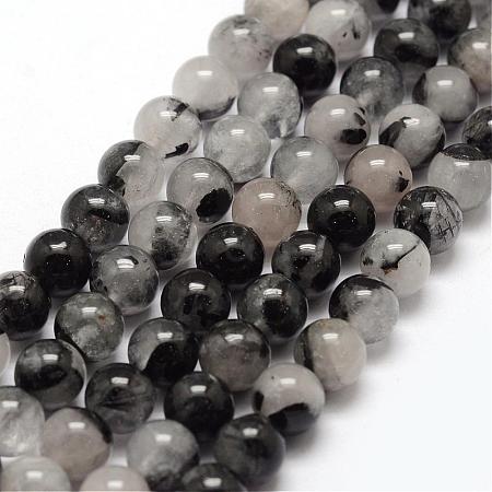 Natural Black Rutilated Quartz Bead Strands G-P217-32-8mm-1