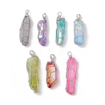 Electroplated Natural Quartz Crystal Pendants PALLOY-JF03363-1