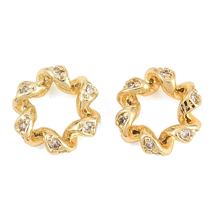 Twist Brass Clear Cubic Zirconia European Beads KK-B186-08G-1