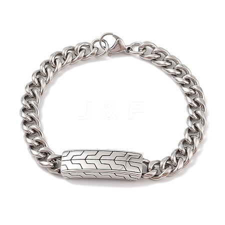 304 Stainless Steel Curved Rectangle Link Chain Bracelets for Men BJEW-B096-40AS-1