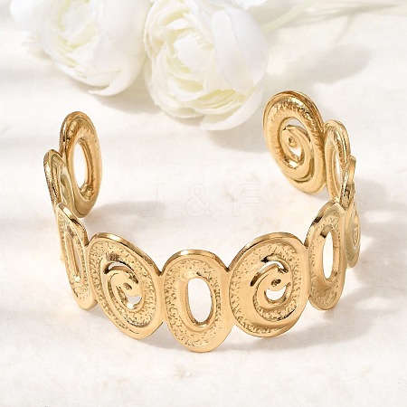 Hammered 304 Stainless Steel Cuff Bangles for Women BJEW-T030-02G-1