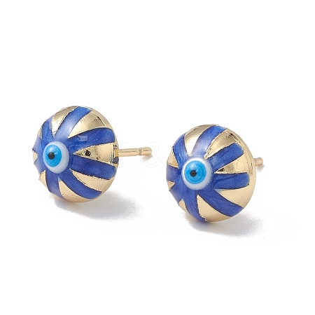 Enamel Half Round with Evil Eye Stud Earrings EJEW-A093-05G-06-1