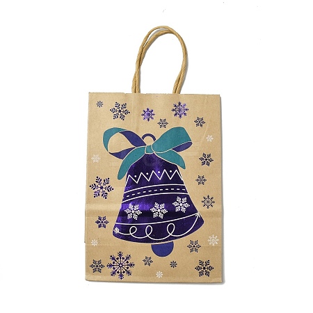 Christmas Theme Blue Printed Kraft Paper Tote Bags with Handles ABAG-B006-04C-1