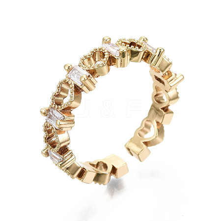 Brass Micro Pave Clear Cubic Zirconia Cuff Rings RJEW-S044-133-NF-1