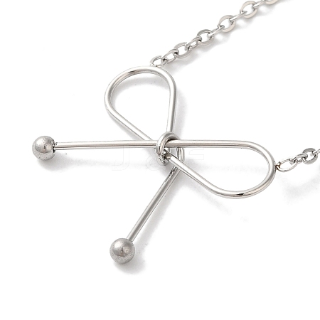 Non-Tarnish 304 Stainless Steel Cable Chain Bowknot Pendant Necklaces NJEW-Z041-02P-02-1