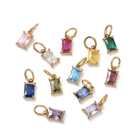 304 Stainless Steel Pave Cubic Zirconia Charms CU-CBABCF3-01G-1