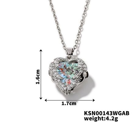 Brass Micro Pave Cubic Zirconia Heart Pendant Necklace Fashion Jewelry IV0559-5-1