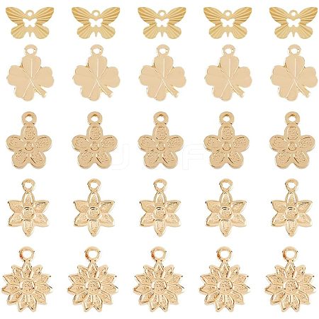 50Pcs 5 Style Rack Plating Brass Charms KK-FH0004-69-1