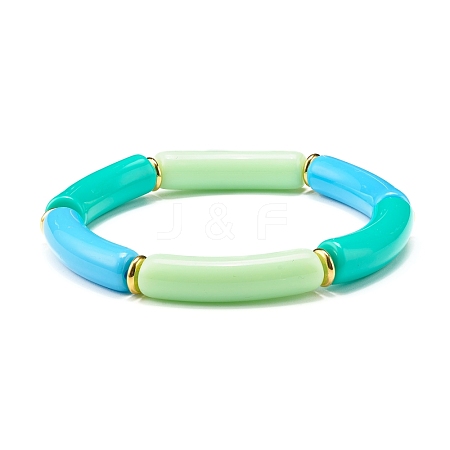 Curved Tube Opaque Acrylic Beads Stretch Bracelet for Teen Girl Women BJEW-JB06940-02-1