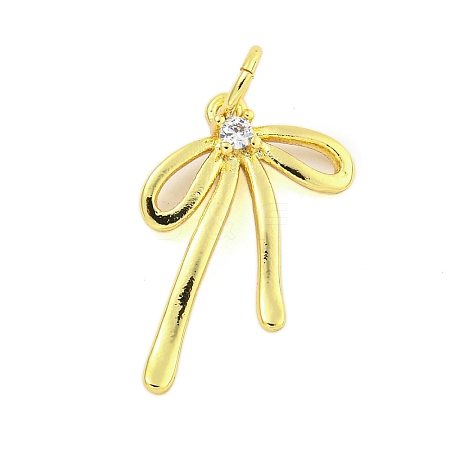 Bowknot Rack Plating Brass Micro Pave Clear Cubic Zirconia Pendants KK-U021-10G-01-1