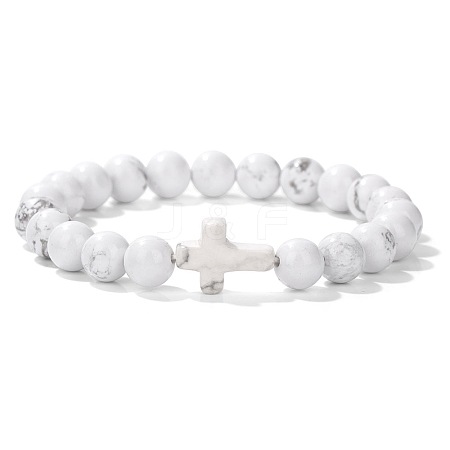 Synthetic Howlite Round Beads Stretch Bracelets LS-YG0612-14-1