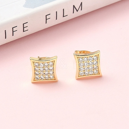 Square Brass Micro Pave Clear Cubic Zirconia Stud Earrings EJEW-Z144-09G-1