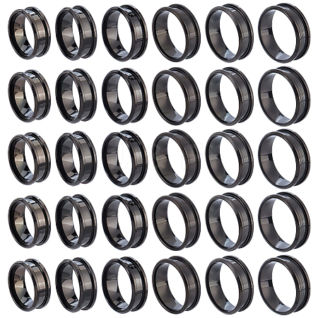 30Pcs 6 Styles 201 Stainless Steel Grooved Finger Ring Settings STAS-ME0003-12EB-1