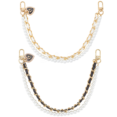 2Pcs 2 Colors PU Leather & Plastic Pearl  Phone Hand Strap Chains AJEW-CN0003-47B-1