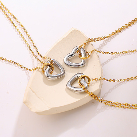 Duo Tone 304 Stainless Steel Heart Pendant Necklaces for Women FS-WGDA821-01-1