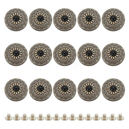 15Pcs 1-Hole Alloy & Plastic Beads Buttons BUTT-HY0001-11B-1
