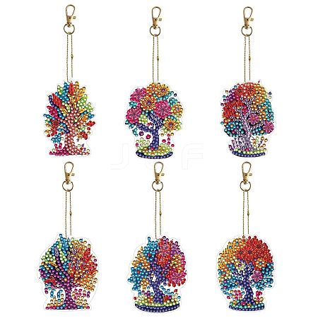 6Pcs Tree DIY Diamond Painting Keychain Kit PW-WG16602-01-1