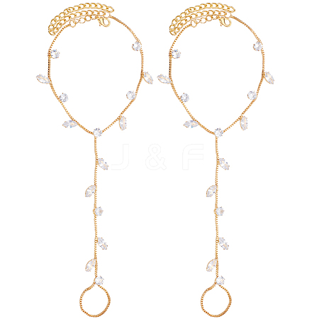 2Pcs Brass Clear Cubic Zirconia Box Chain Bracelets for Women BJEW-BBC0001-09G-1
