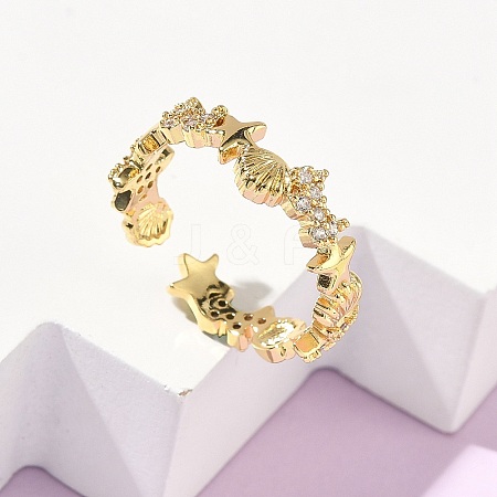 304 Stainless Steel Cubic Zirconia Cuff Open Rings for Women RJEW-Z122-02G-03-1