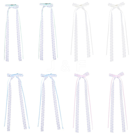 8Pcs 4 Colors Lace Bowknot Polyester Alligator Hair Clips PHAR-CY0001-01-1