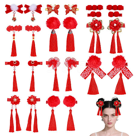 12 Pairs 12 Styles New Year's Day Theme Polyester Alligator Hair Clips PHAR-CA0001-007-1