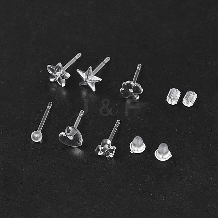 60Pcs 6 Style Star & Shamrock & Bell & Flower & Butterfly & Heart Resin Stud Earring Findings FIND-FS0001-96-1