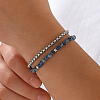 Natural Blue Spot Jasper Round Beaded 2-Strand Bracelets with 201 Stainless Steel Box Chains for Men Women EI8345-4-1