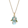 2Pcs 2 Colors Alloy Enamel & ABS Imitation Pearl & Glass Flower Pendant 304 Stainless Steel Cable Chain for Women NJEW-JN05992-3
