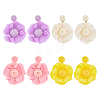 4 Pairs 4 Colors Bohemian Style Raffia Flower Dangle Stud Earrings with Iron Pins EJEW-FI0002-26-1