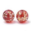Flower Painted Transparent Glass Beads X-GLAA-Q071-01-2