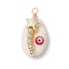 Copper Wired Natural Cowrie Shell Pendants PALLOY-JF03112-3