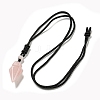 Natural Rose Quartz Conical Pendulum Pendant Necklace with Nylon Cord for Women NJEW-B106-01E-2