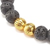 Natural Lava Rock Round Beaded Stretch Bracelet with Alloy BJEW-JB08009-4