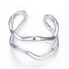 Brass Double Line Wave Open Cuff Ring for Women RJEW-T001-89P-1