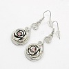 Rose Eco-Friendly Zinc Alloy Rhinestone Snap Button Dangle Earrings EJEW-M021-01-1