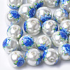 Printed & Spray Painted Imitation Pearl Glass Beads X-GLAA-S047-06B-05-1